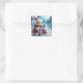 Sticker Carré Teddy Bear Construire un Snowman (Sac)