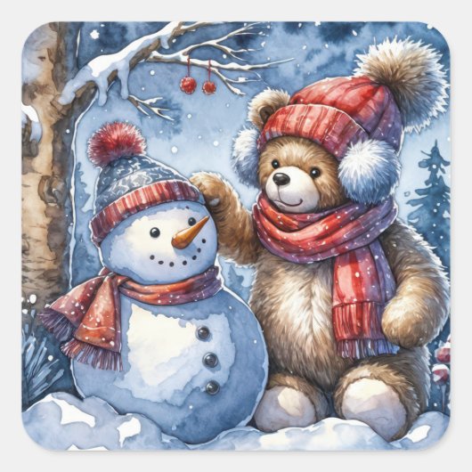 Sticker Carré Teddy Bear et Snowman (Devant)
