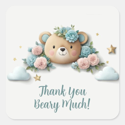 Sticker Carré Teddy Bear Floral (Devant)