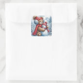 Sticker Carré Teddy Bear frappe un Snowman (Sac)
