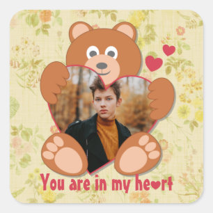 Sticker Carré Teddy Bear Holding Heart Photo Saint-Valentin