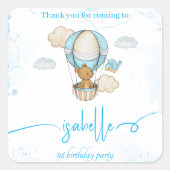 Sticker Carré Teddy Bear Hot Air Balloon fille d'anniversaire au (Devant)