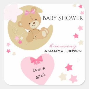 Sticker Carré Teddy Bear Love Baby Girl Douche