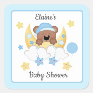 Sticker Carré Teddy Bear Lune Nuages Stars Baby Boy Douche