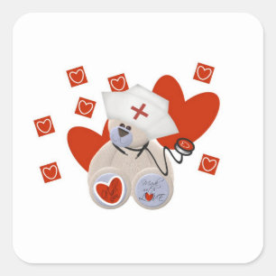 Sticker Carré Teddy Bear Nurse Love Tshirts et cadeaux