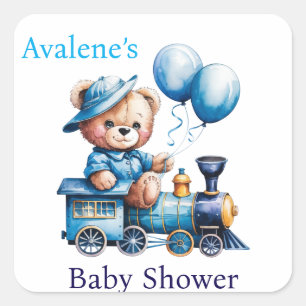 Sticker Carré Teddy Bear sur un Baby shower de Garçon de train b