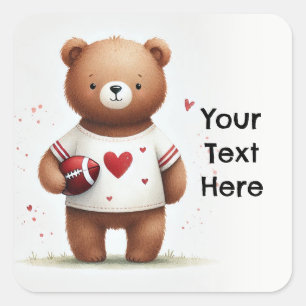 Sticker Carré Teddy ours à football pour la Saint Valentin 1er a