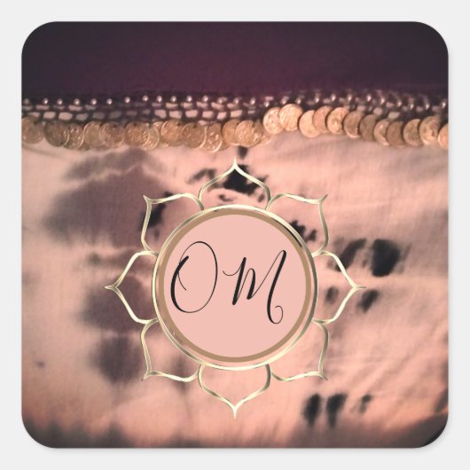 Sticker Carré Tee de teinture rose pâle OM Lotus (Devant)