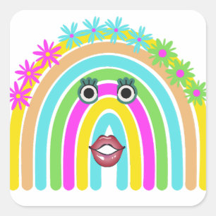 Sticker Carré Tee fille femme, arc-en-ciel