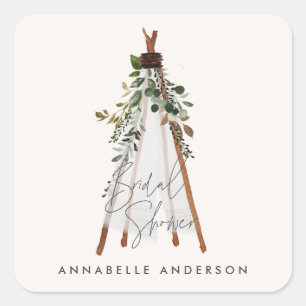 Sticker Carré Teepee feuillage moderne jardin bohème élégant