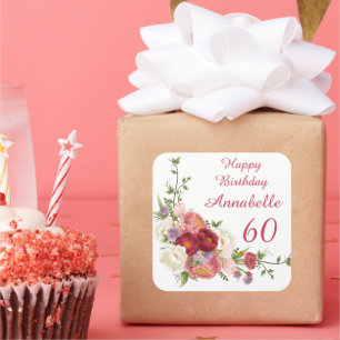 Sticker Carré Teintes de rose Fleur de pivoine blanche Joyeux an
