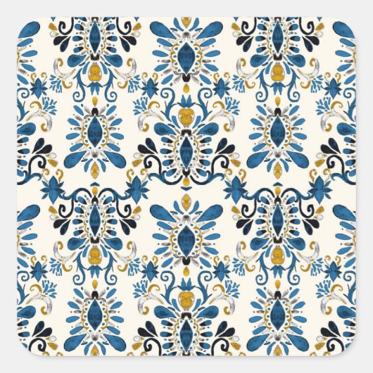 Sticker Carré teinture à cravate Ikat, aquarelle tribale (Devant)