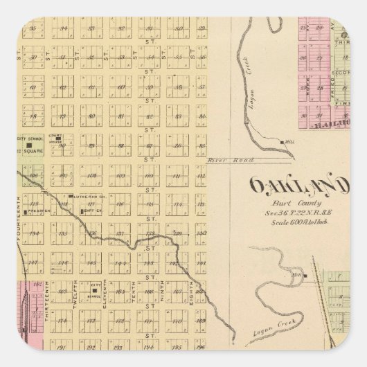 Sticker Carré Tekamah, Oakland et Lyons, Nebraska (Devant)