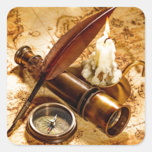 Sticker Carré télescope nautique steampunk compas antique