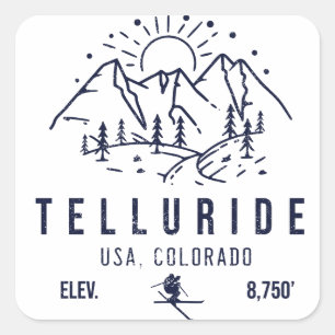 Sticker Carré Telluride Colorado Montagnes minimaliste Vintage