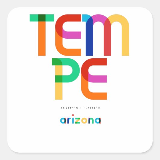 Sticker Carré Tempe Arizona Mid Century, Pop Art, (Devant)