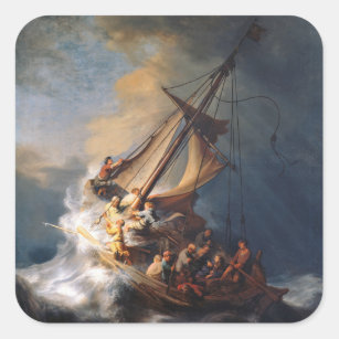 Sticker Carré Tempête de Rembrandt Mer de Galilée Peinture
