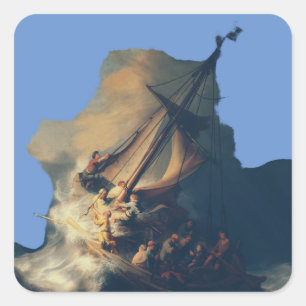 Sticker Carré Tempête sur la mer de Galilée par Rembrandt Art