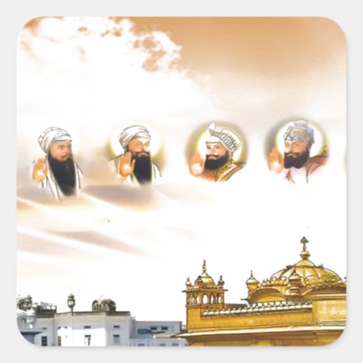 STICKER CARRÉ TEMPLE D'OR AVEC LE SIKH GURUS (Devant)