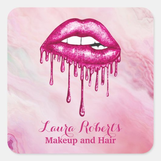 Sticker Carré Tendance Lèvres à séchage rose professionnel (Devant)