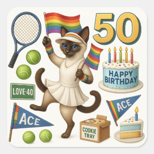 Sticker Carré Tennis 50e anniversaire pour les Amoureux de les c