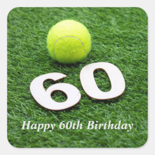 Sticker Carré Tennis 60e anniversaire avec balle de tennis