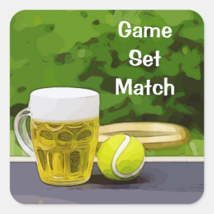 Sticker Carré Tennis ball et verre de bière jeu jeu match