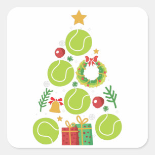 Sticker Carré Tennis Christmas Tree   Cadeau de Noël Sports