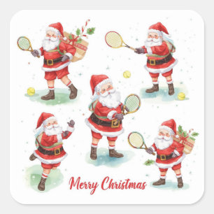 Sticker Carré Tennis Noël avec le Père Noël