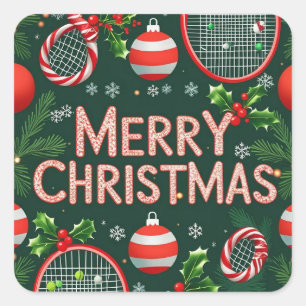 Sticker Carré Tennis Thème de Noël pour Joueurs