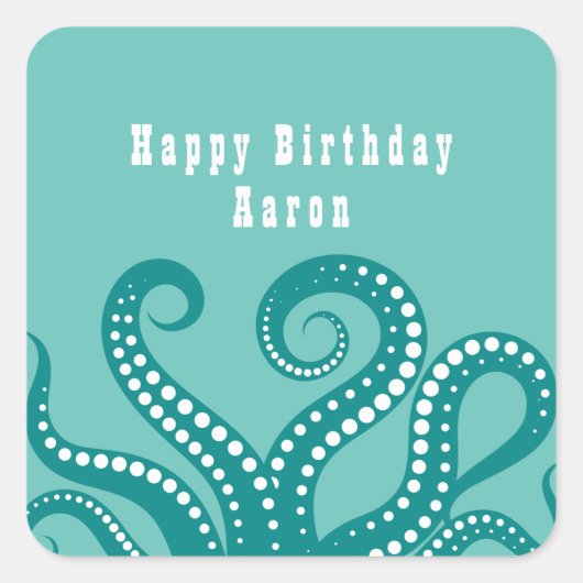 Sticker Carré Tentacles d'octopus blanc et aqua personnalisés (Devant)