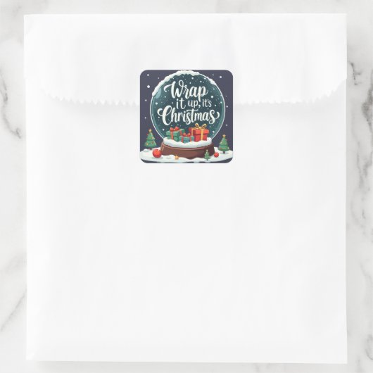 Sticker Carré Terminer C’est Noël Snow Globe Design (Sac)