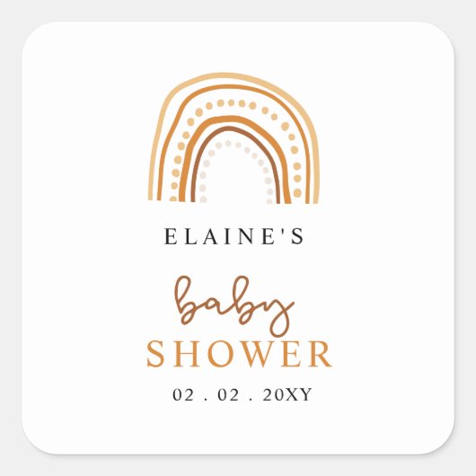 Sticker Carré Terracotta Boho Arc-en-ciel Baby shower neutre ent (Devant)