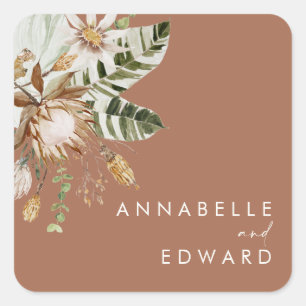 Sticker Carré Terracotta chic bohème botanique moderne élégant