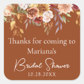 Sticker Carré Terracotta Fall Fête des mariées florale Faveurs (Devant)
