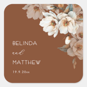 Sticker Carré Terre cuite florale ivoire artistique Mariage
