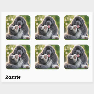 Sticker Carré Terre-Neuve gris Landseer grassouillet newfie