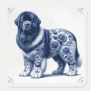 Sticker Carré Terre-Neuve Landseer Bleu de Delft