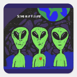 Sticker Carré Terre spatiale Alien UFO Martian