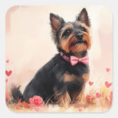 Sticker Carré Terrier australien avec Rose - Saint Valentin (Devant)