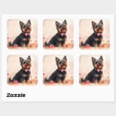Sticker Carré Terrier australien avec Rose - Saint Valentin (Feuille)
