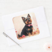 Sticker Carré Terrier australien avec Rose - Saint Valentin (Enveloppe)