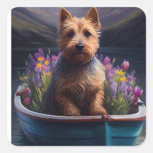 Sticker Carré Terrier Australien sur une pagaie : Une aventure p