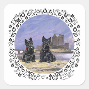 Sticker Carré Térriers écossais au château d'Eilean Donan
