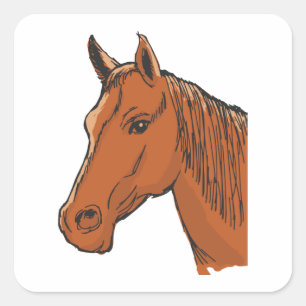 Sticker Carré Tête de cheval marron ferme animal