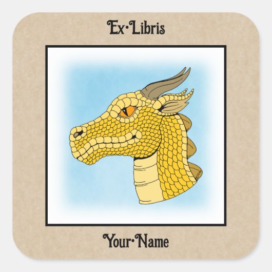 Sticker Carré Tête de dragon d'or dans la plaque de profil (Devant)