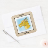 Sticker Carré Tête de dragon d'or dans la plaque de profil (Enveloppe)