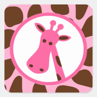 Sticker Carré Tête de girafe rose et Brown