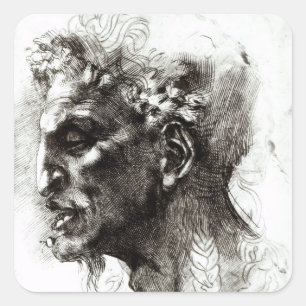 Sticker Carré Tête d'un Satyr
