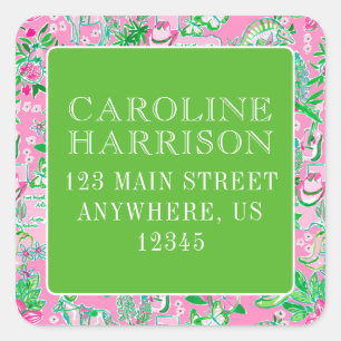 Sticker Carré Texas Map Pink & Green Preppy Motif